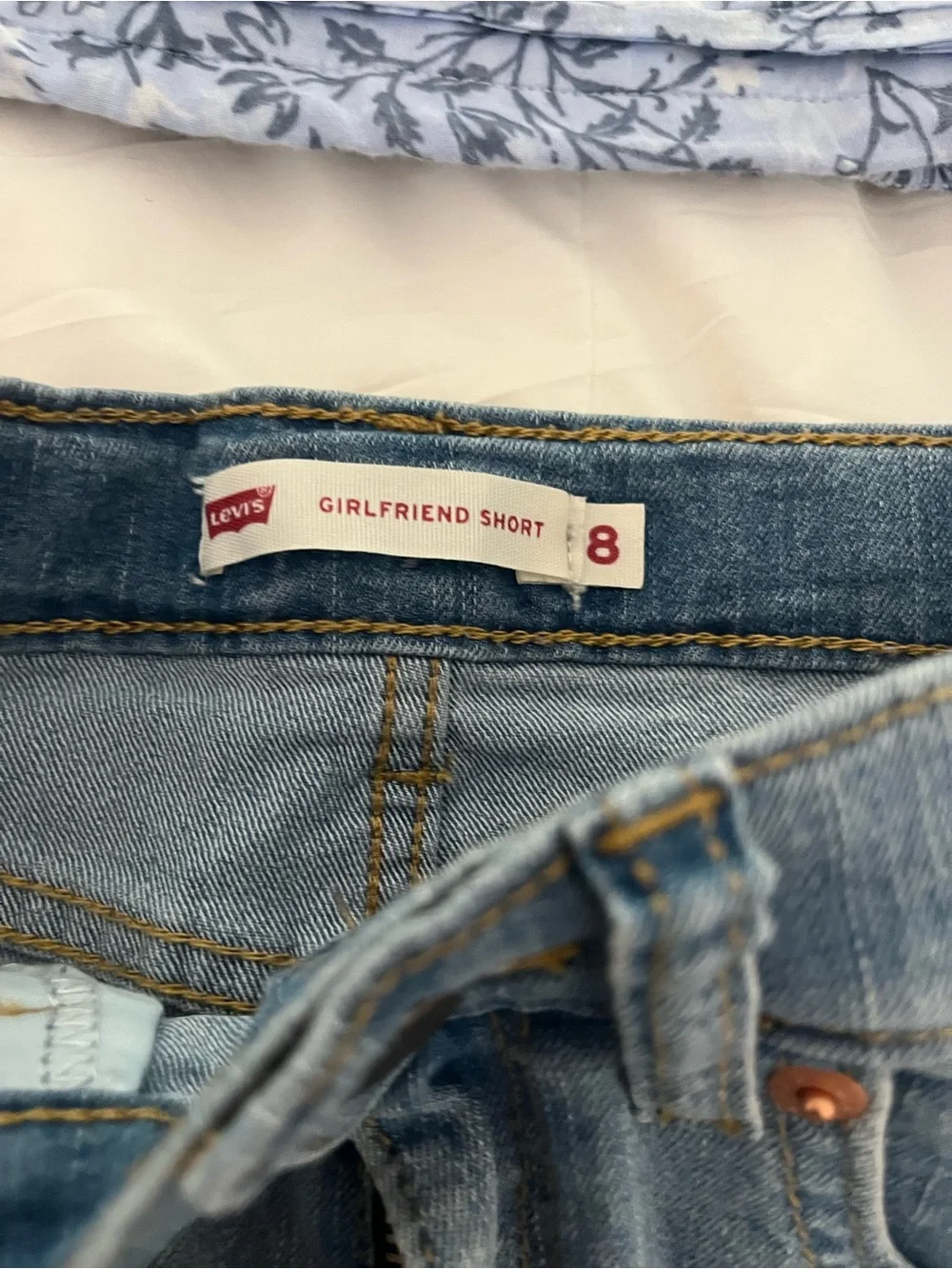 Levi's Blue Denim Girlfriend Shorts with White Lace Trim